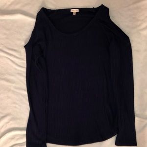 X-small navy blue cold shoulder long sleeve